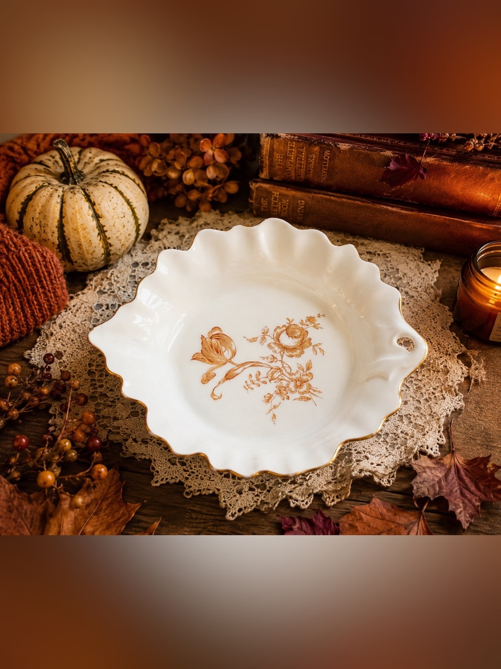 Vtg Limoges France Dish Leaf Shaped Porcelain Candy Nut Dish Jewelry Fall Decor